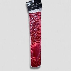NIB Shiny Gathered Satin Long Gloves Costume Stretchy Fit Dramatic Flair Red OS